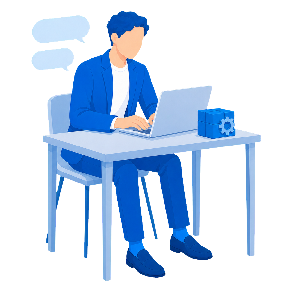 ノートPCで開発に取り組む人物のイラスト